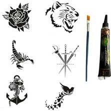 ve Kılıç Geçici Dövme Yapma Seti Siyah Kına ve Fırça Hediyeli