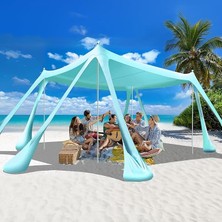 Plaj Gölgelik Tente Deniz Çadırı, Sahil Plaj Gölgeliği Kanopy, UPF50 Güneş Koruma, Açık Hava Deniz Şemsiyesi Tente Gölgelik Aile Kampı Balık Piknik Için Gölgelik, 300X300CM, Turkuaz