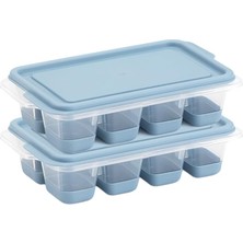 Mini Kapaklı Silikon Buzluk - Kolay Çıkarım, Güvenli Istifleme, Kompakt Tasarım, Kırılmaz, Gıdayla Uyumlu, Üst Üste Dizilebilir Pratik Buz Haznesi (Mavi)