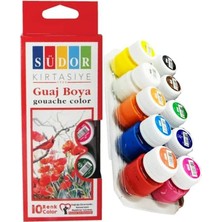 Boya 10 Renk x 20 ml Su Bazlı Tüp 1 Paket Südor Guaj Boya Seti Şişe Içerisinde 10 Lu