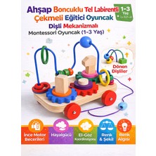 Direkstoktan Ahşap Boncuklu Tel Labirentli Çekmeli Eğitici Oyuncak | Dişli Mekanizmalı Montessori Oyuncak (1–3 Yaş)
