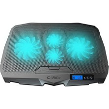 Tornado 4x Turbo LED Fan - Ayarlabilir Fan Hızı & 6 Farklı Stand Yükseklik Kademesi - 2 USB Portlu - Metal Mesh Zemin - LCD Ekranlı Notebook Soğutucu - Siyah (9"-17" Boyut Destekli)