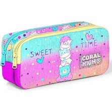 High Renkli Dondurmalı Kedi Iki Bölmeli Kalem Çantası - Kız Çocuk