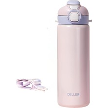 700ML Tek Kapak Çift Kullanım Pipetli/pipetsiz Askılı Çelik Su Matarası 6 Saat Sıcak/soğuk (Pudra)