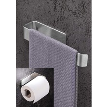 Paslanmaz Çelik Havluluk ve Tuvalet Kağıdı Askısı Set Inox Yapışkanlı Bant Montaj - Vida Yok!