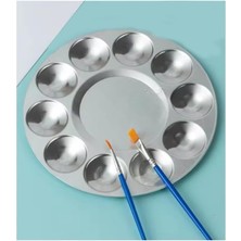 Metal Palet 1 Adet Metal Boya Paleti 10 Hazneli 17 cm Paslanmaz Resim Boyama Paleti Fırça Hediyeli