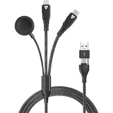 100W Destekli 5'i 1 Arada Naylon Örgülü Kablo, Çoklu Şarj Kablosu USB A/c Tipi C/yıldırım/manyetik Saat, Iphone, Ipad, Macbook, Galaxy ile Uyumlu