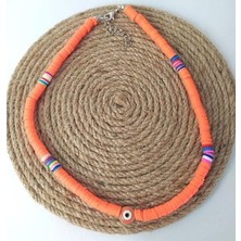 Boncuklu Neon Turuncu Fimo Kolye Bijuteri Takı