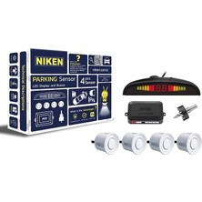 Park Sensörü, 4 Sensörlü, LED Ekranlı,ses Ikazlı Beyaz