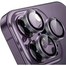Iphone Alüminyum Alaşım Çerçeveli Tempered Glass Kamera Lens Koruyucu (Iphone 14 Pro Max Mor)