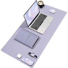 Deer Pu Deri Mouse Pad Dikişli Kenar Dayanıklı Büyük Boy Çift Yönlü Kullanım Ofis Masa Matı Sümen(Lila, 90X40 Xl)