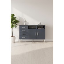 Aura Konsol: 4 Raflı, 4 Çekmeceli, 2 Kapaklı Antrasit Konsol | 132X59X83 cm