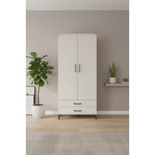 Luna Dolap - 3 Raflı, 2 Çekmeceli, Tek Askılı - Aytaşı Rengi | 44X44X195 cm