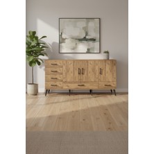 Luna Konsol - 4 Raflı, 6 Çekmeceli, Çam - 176CM | 3 Kapaklı