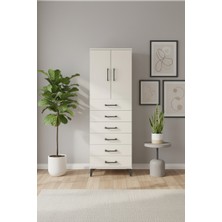 Luna Aytaşı Dolap: 6 Çekmeceli, 2 Kapaklı, Tek Raflı (60X44X182 Cm)