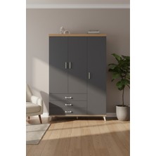 Aura Gardırop: 6 Raflı, 3 Çekmeceli, Tek Askılı Çam-Antrasit Gardırop | 132X59X195 cm