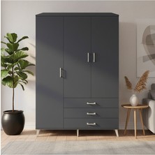 Aura Gardrop 6 Raflı 3 Çekmeceli Tek Askılı Antrasit Gardırop | 132X59X195 cm