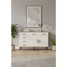 Aura Konsol: 6 Çekmeceli, 2 Kapaklı Şık Tasarım | 132 cm | 2 Raflı