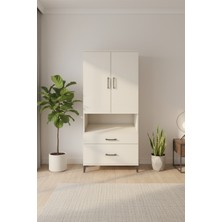 Luna Dolap - 2 Çekmeceli Tek Askılı - Aytaşı Rengi - 88X44X195 cm | 2 Raflı