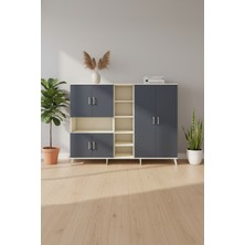 Luna Dolap: 13 Raflı, 6 Kapaklı Aytaşı-Antrasit Gardırop (220CM)