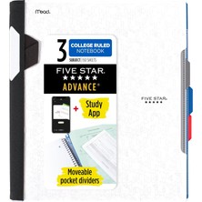 Spiral Defter + Çalışma Uygulaması, 3 Konu, Kolej Çizgili Kağıt, 11" x 8-1/2", 150 Yaprak, Spiral Ko