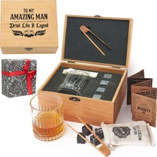 Arkadaşa Hediye Ahşap Kutulu Tekli Glasgow Viski Kadeh Seti + 4 Soğutucu Taş Seti