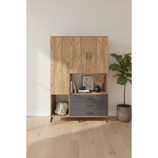 Aura Dolap: 6 Raflı, 3 Çekmeceli Geniş Gardırop - Çam/antrasit | 3 Kapaklı, 132X59X195 cm