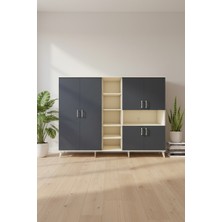 Aura Dolap: 13 Raflı, 6 Kapaklı Aytaşı-Antrasit Gardırop (220CM)