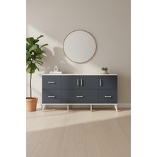 Luna Konsol - 4 Çekmeceli, 4 Raflı, Aytaşı-Antrasit Konsol | 3 Kapaklı, 176X44X83 cm