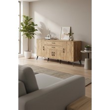Aura Konsol - 3 Raflı, 2 Çekmeceli, 4 Kapaklı - 176 cm Çam Konsol