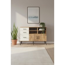 Aura Konsol - 4 Raflı, Çekmeceli ve Kapaklı | Çam-Aytaşı | 132X59X83 cm