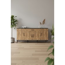 Aura Konsol - Antrasit Çam, 3 Raflı, Tek Çekmeceli, 4 Kapaklı, 176 cm