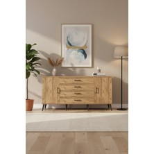 Aura Konsol: 4 Çekmeceli, 2 Kapaklı Çam Konsol (176CM) | 2 Raflı