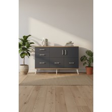 Aura Konsol: 5 Çekmeceli, 2 Kapaklı Çam-Antrasit Şıklık | 2 Raflı, 132X59X83 cm