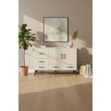 Aura Konsol: 4 Raflı, 5 Çekmeceli, 2 Kapaklı Aytaşı Konsol | 132X59X83 cm