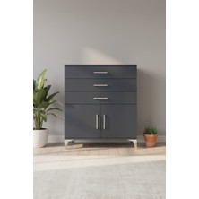 Silva Şifonyer: 3 Çekmeceli, 2 Kapaklı Antrasit Şıklık (88X30X106 Cm) | 1 Raflı