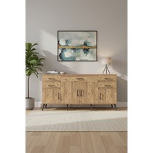 Aura Konsol - Çam Rengi, 5 Çekmeceli, 4 Kapaklı, Tek Raflı (176CM)