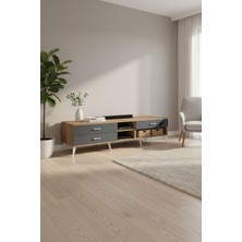 Aura Tv Ünitesi Tek Raflı 3 Çekmeceli 220CM Çam-Antrasit