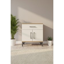 Luna Komodin: Tek Çekmeceli, 2 Kapaklı Çam & Aytaşı Şıklığı | 1 Raflı, 44X44X64 cm