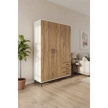 Luna Gardrop - 6 Raflı 3 Çekmeceli Tek Askılı - Aytaşı & Çam | 132X44X195 cm