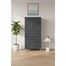 Luna Antrasit Dolap: 6 Çekmeceli, 2 Kapaklı, Tek Raflı (88X44X182 Cm)