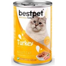 Vento Store Bestpet Yetişkin Kediler Için, Taze Hindi Parça Etli ve Soslu Yaş Mama, 400 G x 12 Adet Standart