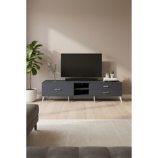 Luna Tv Ünitesi 220CM Antrasit - Tek Raflı & 3 Çekmeceli Modern Tasarım