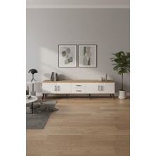 Silva Tv Ünitesi 220CM: Çam & Aytaşı | 2 Çekmece, 4 Kapaklı Tv Sehpası | 2 Raflı