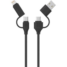 Promate Quadcord, 4'ü 1 Arada Çoklu Şarj ve Senkronizasyon Kablosu, Usb-C, Lightning ve Usb-A Bağlan