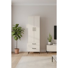 Luna Dolap: 4 Raflı, 2 Çekmeceli, Aytaşı Rengi | 60X44X195 cm | 2 Kapaklı