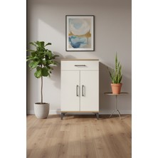 Silva Komodin 2 Raflı Tek Çekmeceli Çam-Aytaşı 60X30X96 | 2 Kapaklı