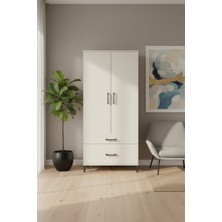 Luna Dolap: 4 Raflı, 2 Çekmeceli Aytaşı Gardırop | 2 Kapaklı, 44X44X195 cm