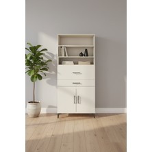 Luna Dolap - 4 Raflı, 2 Çekmeceli, Aytaşı Gardırop 88X44X195 cm | 2 Kapaklı