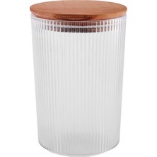 Düz Desenli Cam Saklama Kabı - Hava Geçirmez Ahşap Kapaklı, Lüks Mutfak ve Restoran Kullanımı Için (